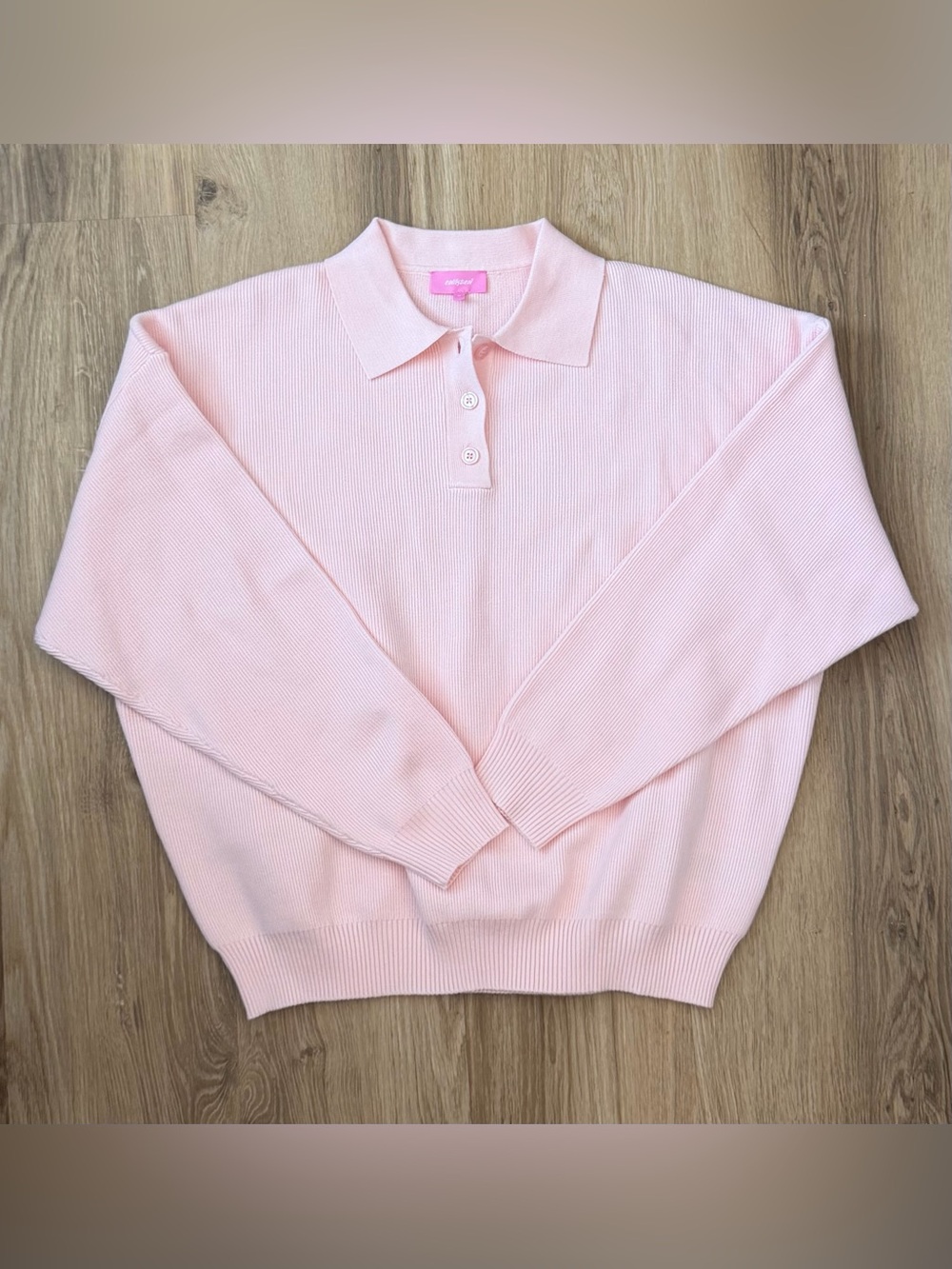 Edikted Soft Pink Polo V-Neck Sweater